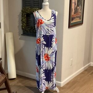 Jams World Floral Maxi Dress - Blue, White, Red size L NWT